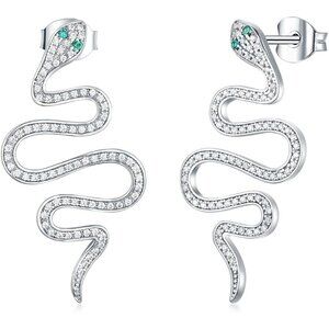 925 Sterling Silver Snake Dangle Earrings with CZ NWTs